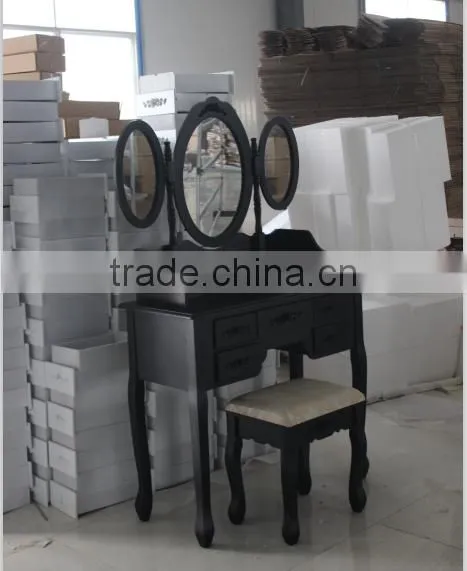 Elegant Black Dressing Table With Stool, 7 Drawers and 1 Oval Mirror photo-2