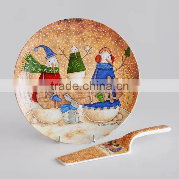 12" Ceramic Cake Plate With Shovel , Porcelain With Decal photo-2