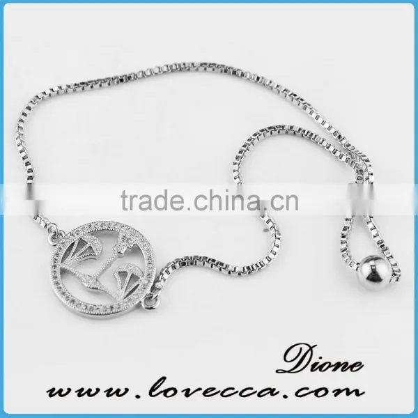 European Style Silver Adjustable Micro Pave Bracelet photo-4