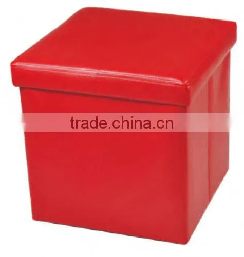 Red Folding Faux Leather Storage Ottoman For Living Room photo-2