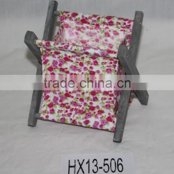 Colorful Canvas Folding Brown Frame Wooden Magzine Rack photo-2