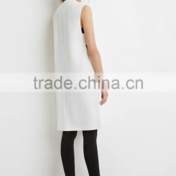 Collarless V-neck Longline Women Vest Woven Vests With Pockets photo-4