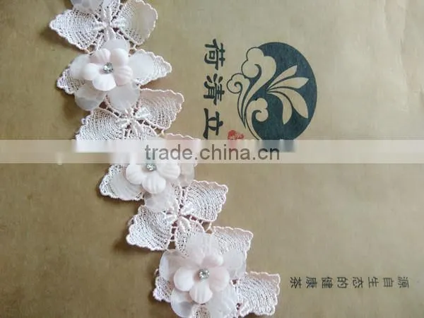5cm 3D Flower Lace Trim Hand Made Flowers With Bead Garment Accessories photo-3