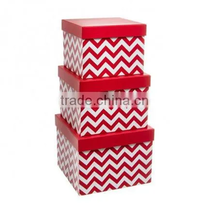 Gift Box Chevron Square Black/Red/Baby Blue/Baby Pink Set of 3,Paper Gift Box Set Gift Packaging Box photo-2