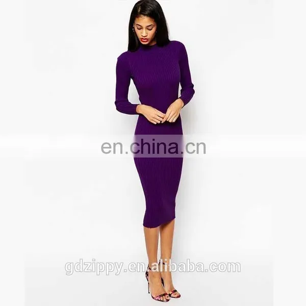 Wholesale Women Clothing Rib Knit With Turtleneck Midi Dress Women Dresses photo-2