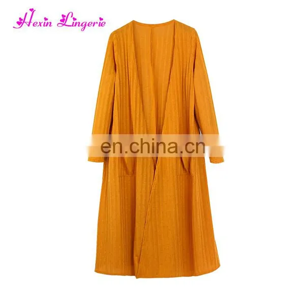 Best Selling Latest Yellow Long Kingtting Cardigan Blouse Women Tops