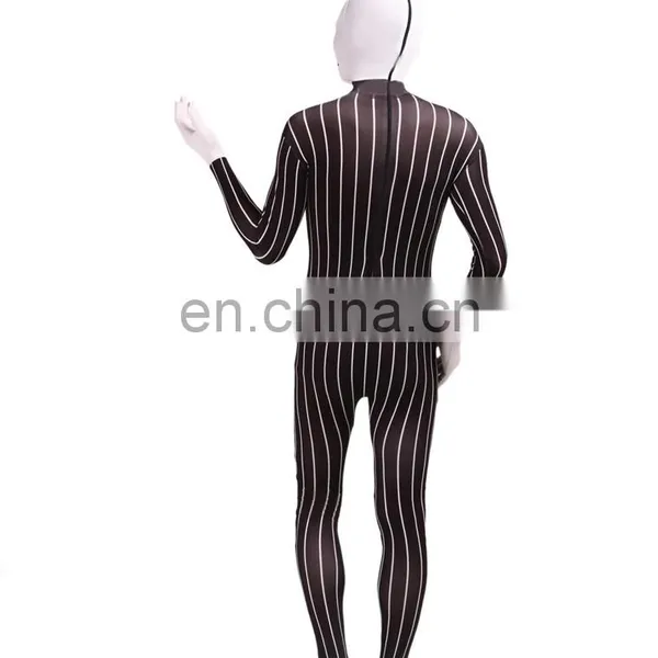 White & Black Spandex Slender Business Zentai Suit Stripe Unisex For Adult photo-4