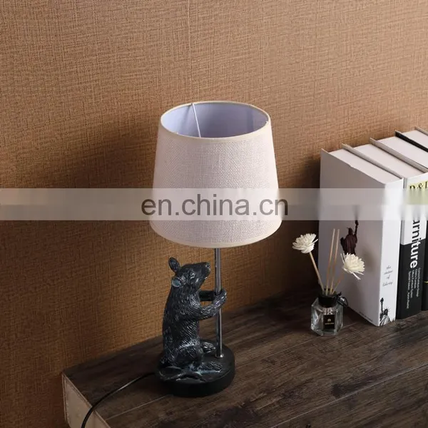New Design Cute Animal Mouse Shape Hotel Retro Bedside Lights With Linen Lampshade photo-3