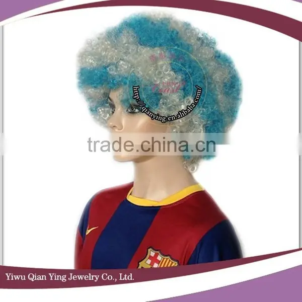 World Cup Football Sports Cheap Wholesale White and Blue Synthetic Fan Hair Wigs photo-4