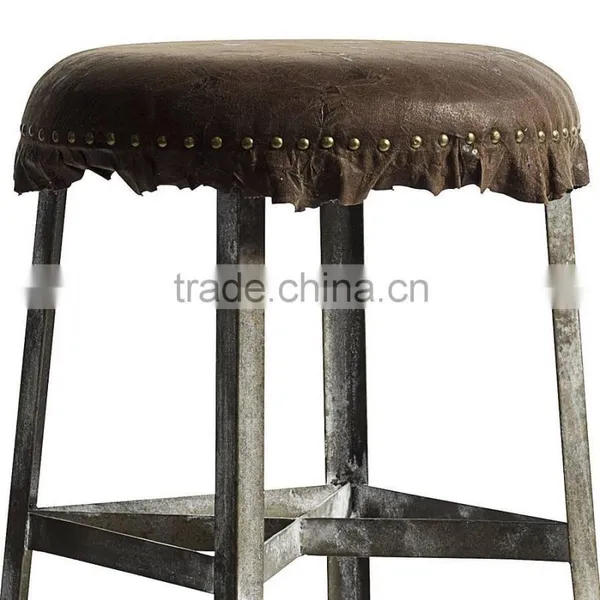 Vintage Style Bar Stool With Leather Top / Iron Leather Stool Manufacture / Cheap Metal Stool With Leather Top photo-2