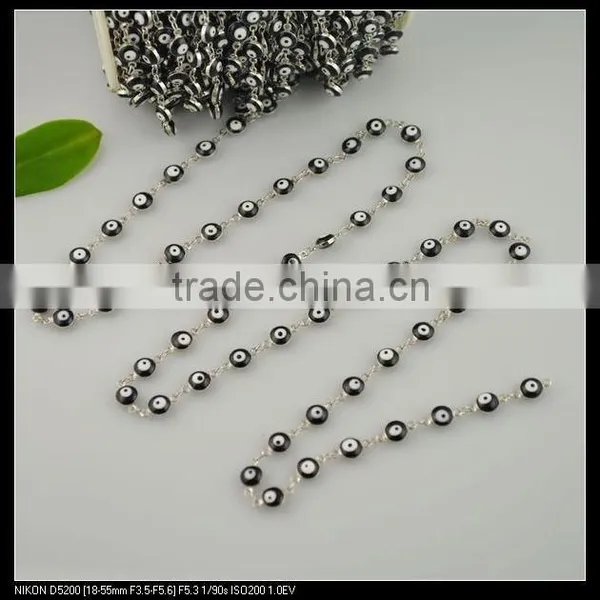 LFD-0021C ~ Wholesale 6MM Rosary Style Chains Jewelry Finding 6MM Black - Evil Beaded Wire Wrapped Beaded Chain photo-3