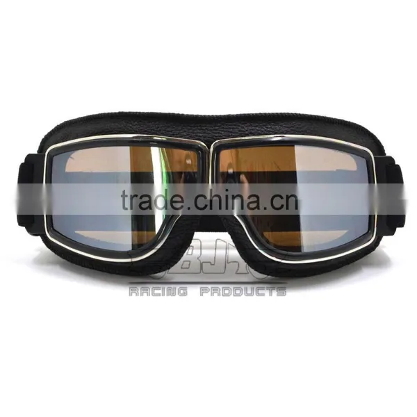 BJ-GT-011 High Quality Black Leather Motorcycle Helmet Steampunk Aviator Goggles photo-2