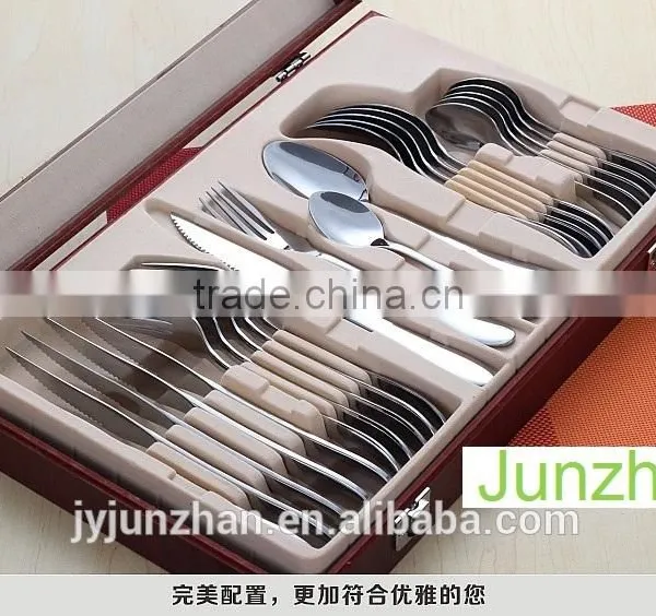 24pcs Spoon Fork Knife Sets With Plain Handle and Wooden Box Packing photo-2