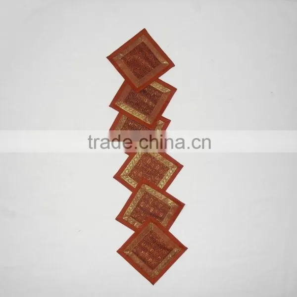 Indian Silk Table Runner With 6 Place Mats & 6 Coaster in Orange Color Size 16*62 photo-4