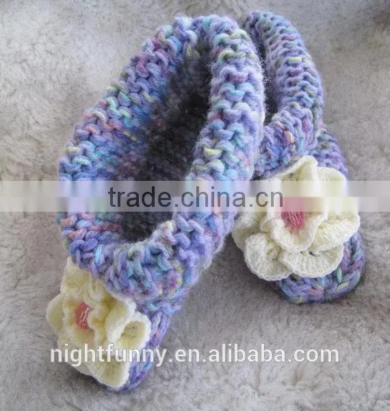 Purple Multi-color Knit Slippers,crochet Pale Yellow Flower,Alaskan Lilies,baby Shower,customized Size for Women and Baby