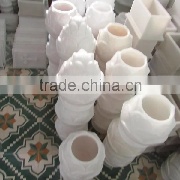 Cremation Urn Lotus White Marble Stone Hand Carved Sculpture