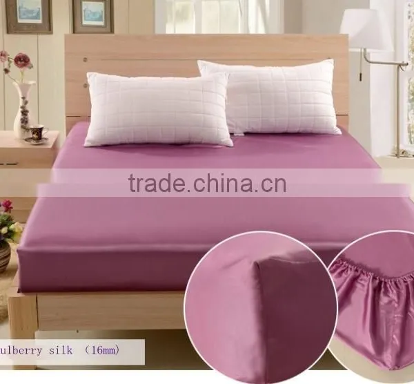 Luxury Solid Color 100% Silk Bed Fitted Sheet, Can Customized photo-3