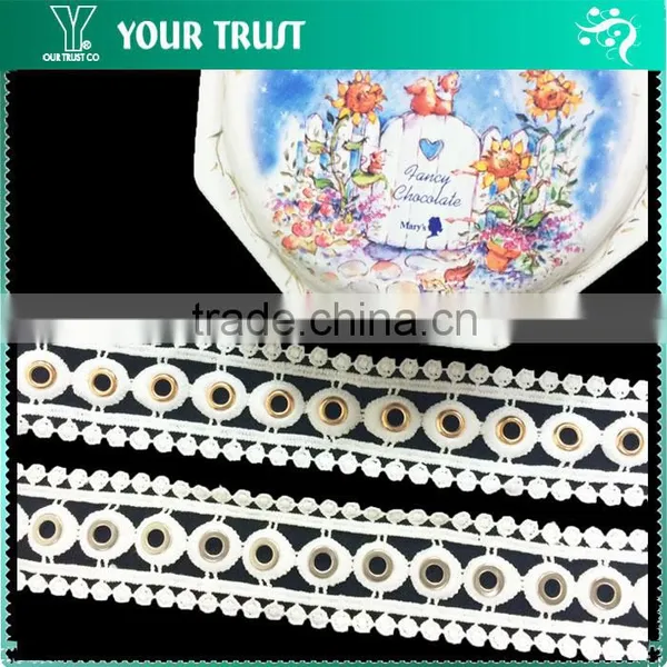 Silver Or Gold 10MM White Polyester Lace Metal Grommet Eyelet Trimming photo-4