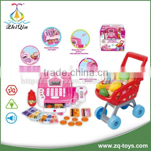 Preschool Plastic Supermarket Cash Register Toy With a Shopping Cart