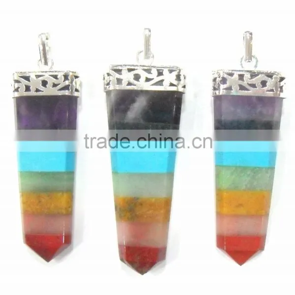 7 CHAKRA BONDED FLAT POINT PENDANT : CHAKRA FLAT PENDANT : CHEAP CHAKRA PENDANT