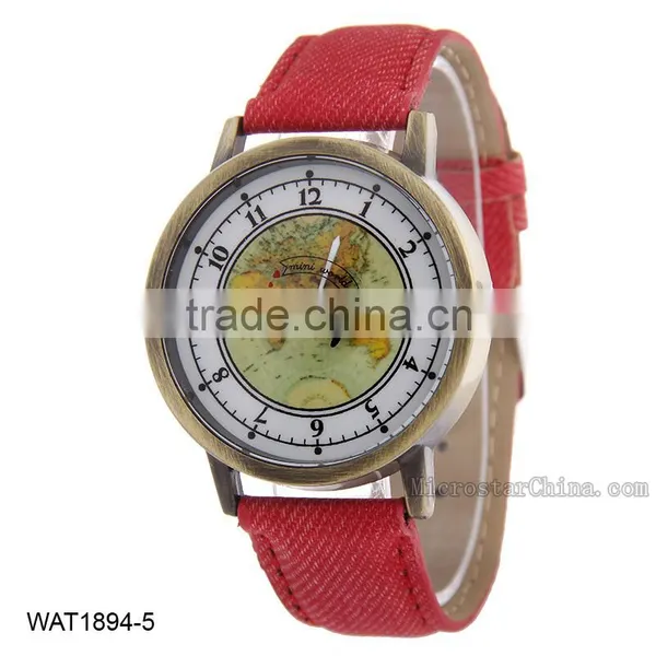 World Map Jean Canvas Wrist Watch photo-5