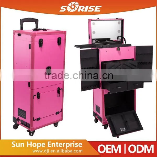 Guangzhou Wholesale Pink Pvc Rolling Cosmetic Train Case photo-2