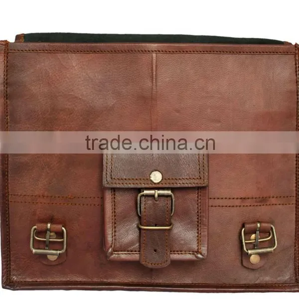 Handmade Vintage Small Leather Shoulder Laptop Bag 11"Satchel Leather Briefcase photo-5