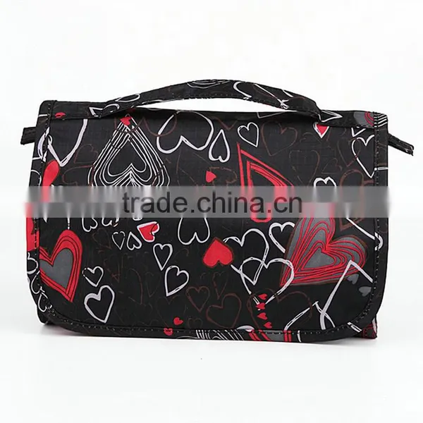 210D Nylon Plaid Floral Printing Toiletry Cosmetic Bag With Hanger photo-2