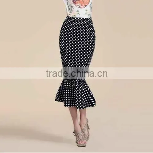 Fashion Women Polka Dot High Waist Midi Skirt Fishtail Hem Slim Pencil Skirt photo-3