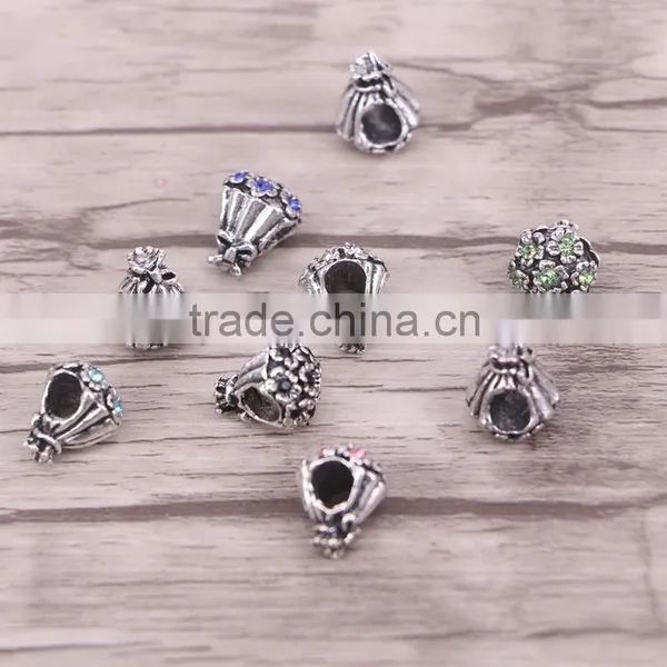 Metal Alloy Crystal Big Hole Charms Flower Beads Fits Bracelets & Bangle Necklace Accessories photo-2