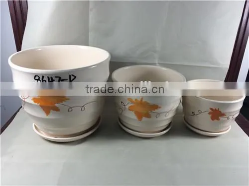 4 Pieces Different Size Ceramic Flower Pot With Cute Painting Maple Leaf photo-5