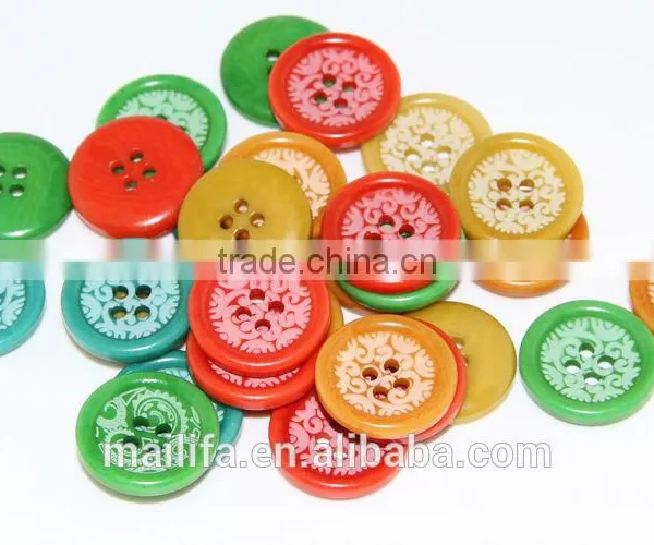 4 Holes Fancy DTM Red, Blue, Green, Yellow, Orange Natural Corozo Nut Logo, Figure Engraved on Buttons photo-3
