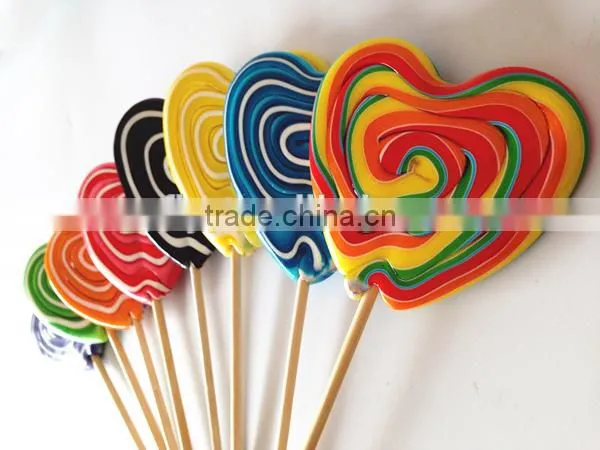 Individual Wrapped Fruit Flavour Sweets Flat Swirl Rainbow Heart Shape Lollipop photo-6