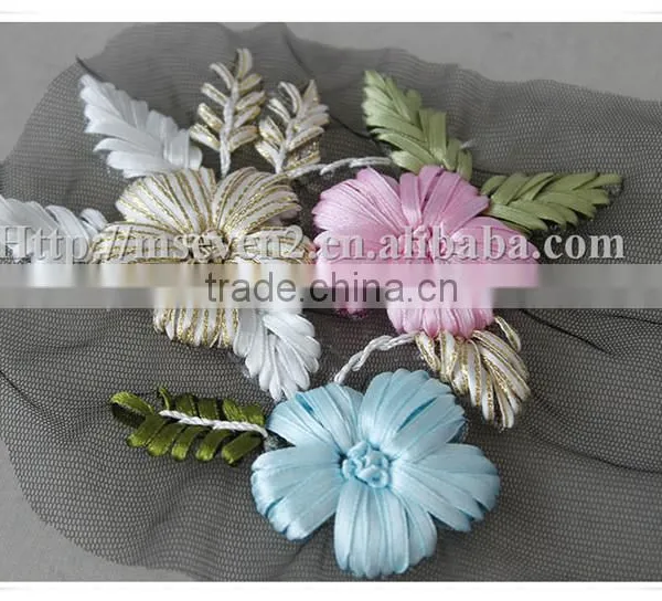 New Selling Trendy Style Fashion Colorful Satin Ribbon Crochet Flower Applique photo-2