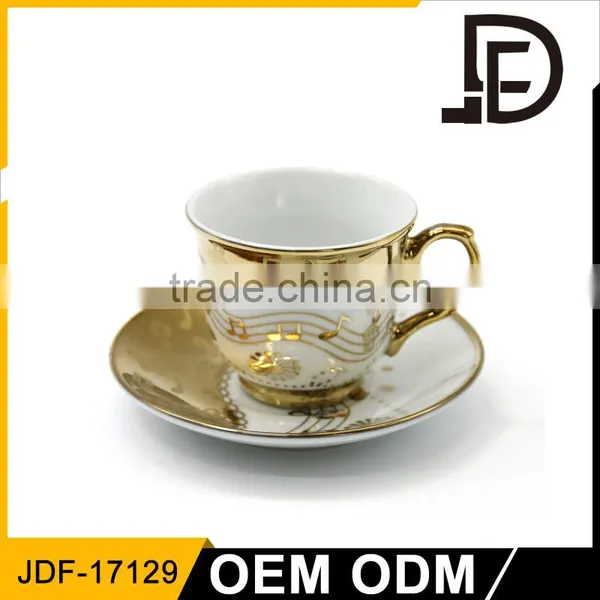 Wholesale Gold Electro Plating Custom Printed Durable Porcelain Tea Cup and Saucer photo-4