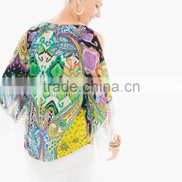 Women's v Neck Tassels Sleeve & Bottom Blouse photo-2