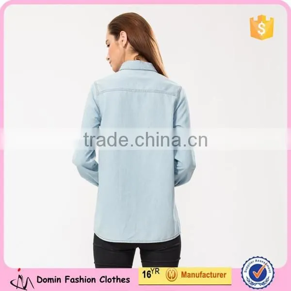 China Wholesale Denim Long Sleeve Point Collar Vintage T Shirt photo-2
