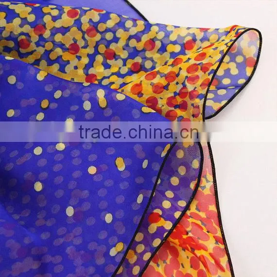 Crystal Blue Silk Scarf With Orange Dot Print - Polka Dot Printed Blue and Orange Silk Scarf photo-5