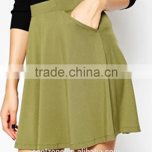 Regular Fit Stretch Waist Soft-touch Jersey Skater Skirt With Pockets photo-5