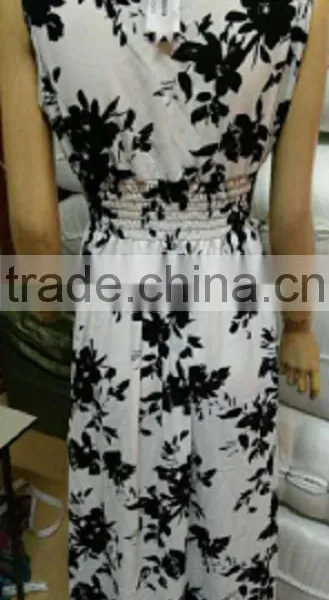 Summer New Style Sexy Printed White and Blue Color Sleeveless Simple Long Dress photo-2