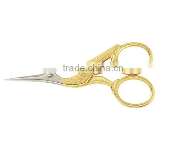 gold plated stork embroidery scissors