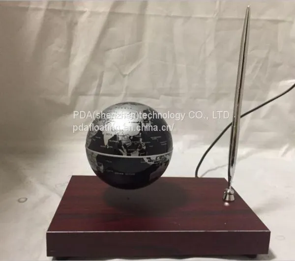 Rectangle Red Wooden Base Floating Globe With a Pen photo-4