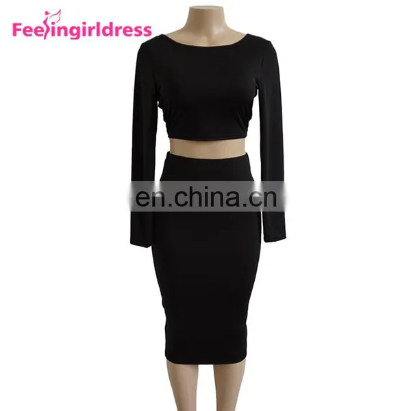 Fashion Long Sleeve Tops Black Backless Midi Bodycon Sexy Women Party Dress photo-4
