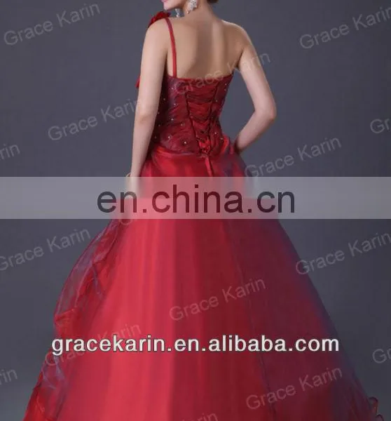Grace Karin New Style of One Shoulder Red Floor Length Red Quinceanera Dresses CL2514 photo-2