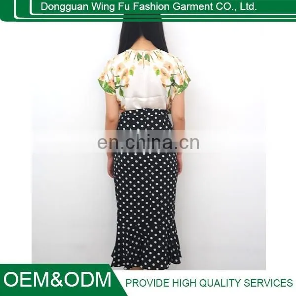 New Style Fashion Short Sleeve Printing Wave Point Fishtail Skirt