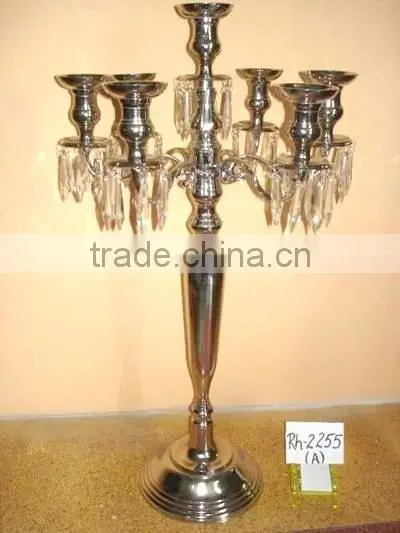Hurricane Lamp Candlestick Candelabra With Hanging Crystals photo-2