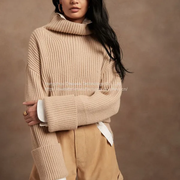 Manufacturers Custom Knit Turtleneck Cotton Wool Cashmere Sweater Women photo-4