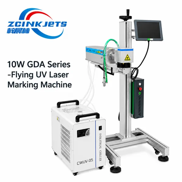 ZCINKJETS 10W GDA Series 355nm UV Лазерный маркер для летающих меток на пластике, стекле, пленке, для печати логотипов, QR-кодов и дат