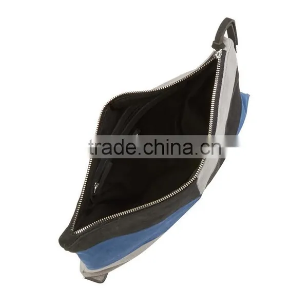 High Quality Navy Suede Colour Block Clutch Bag photo-4