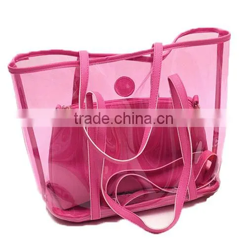 Jelly Color PU and PVC Handbags With Inner Bag Tote Bag in Bag photo-3